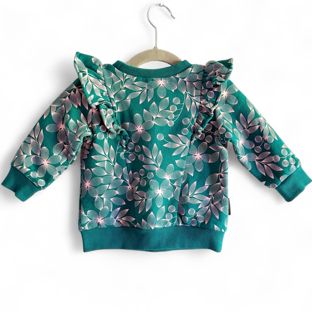 NWOT Tiny Tribe Australia Modern Floral Sweatshirt Baby Girls 6-9 mos Teal Pink - Picture 5 of 9